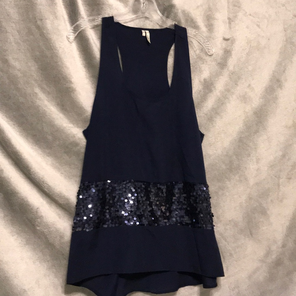 Studio Y Navy Blue tank top with a sequined stripe